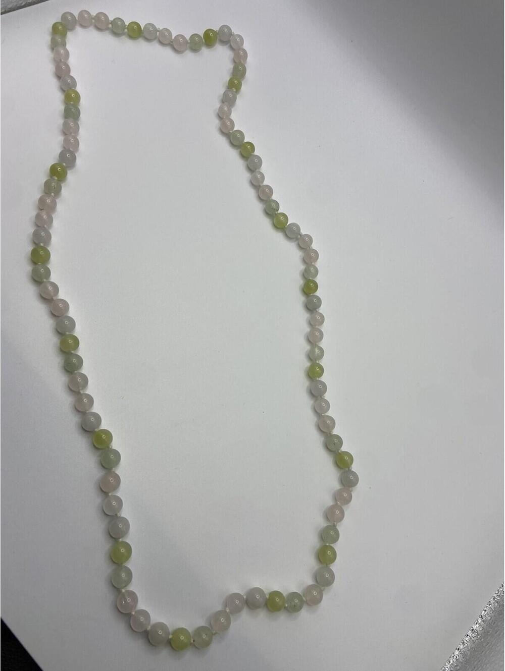 Vintage White/Green/Light Pink Jade Bead Necklace